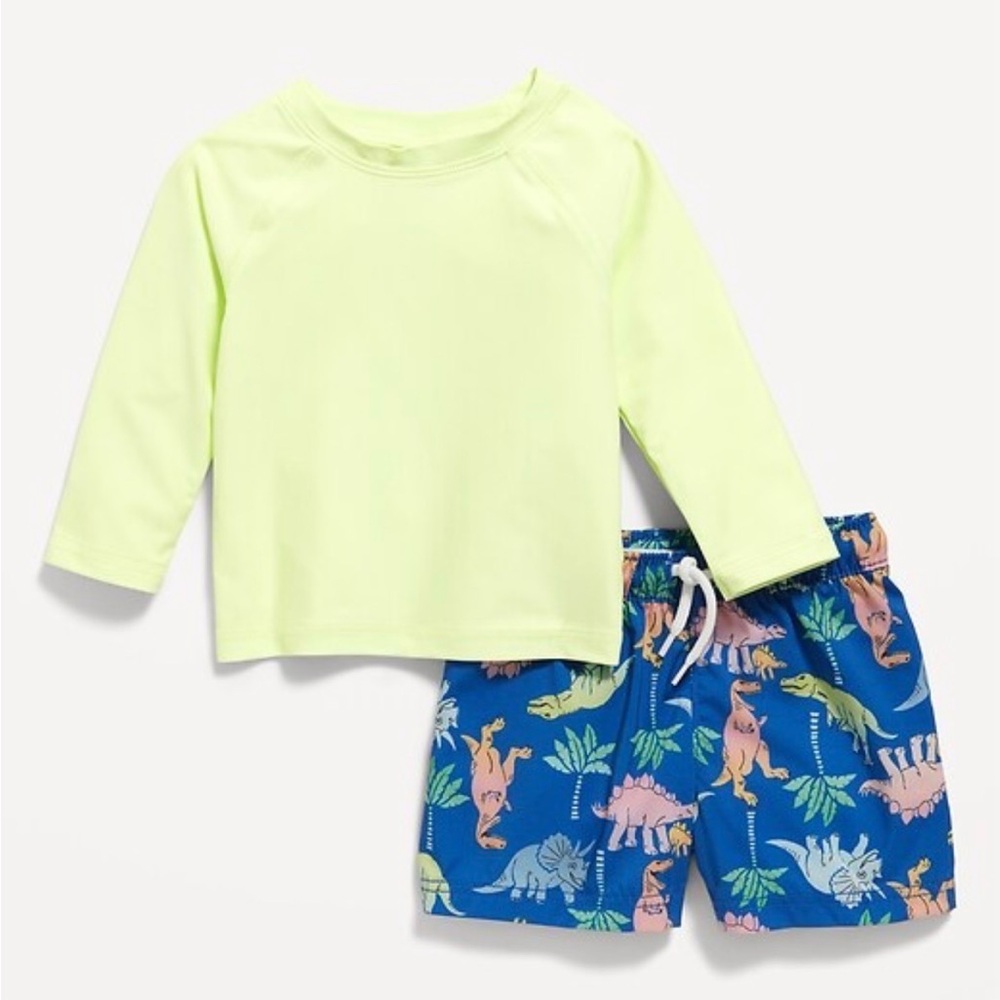 Old Navy long sleeve rashguard swim top and trunks set 3-6 months